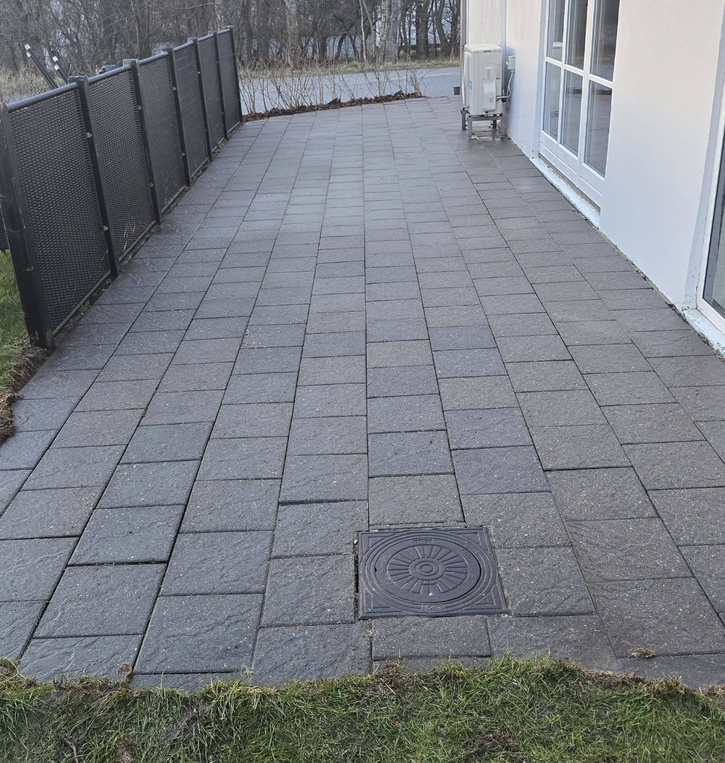 Efter billede af fliserens og algebehandling